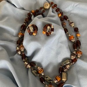 Vintage clip earrings and necklace
